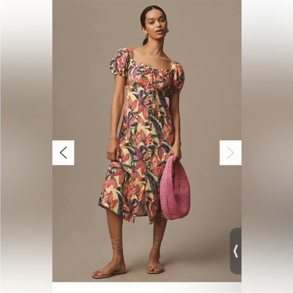 Farm Rio x Anthropologie Puff-Sleeve
Sweetheart Linen‎ Midi Dress size XS
